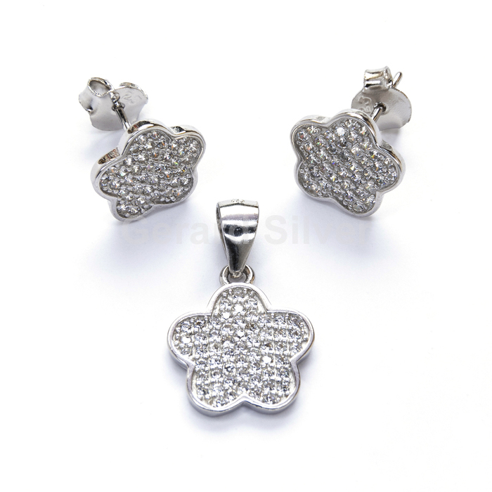 Conjunto Plata Circonita Flor