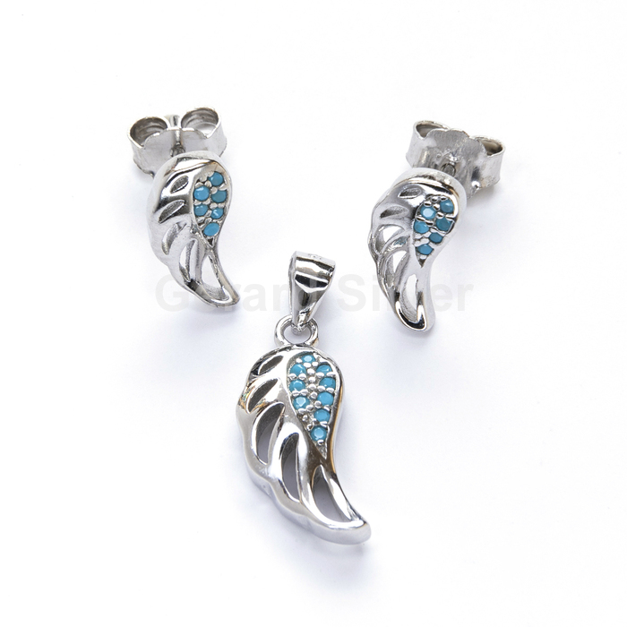 Conjunto Plata Circonita Azul Ala