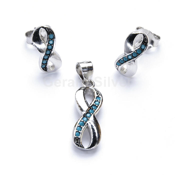 Conjunto Plata Circonita Negra y Azul Infinito