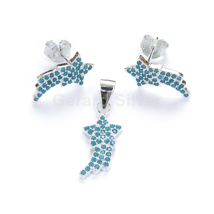 Conjunto Plata Circonita Azul Estrella Fugaz