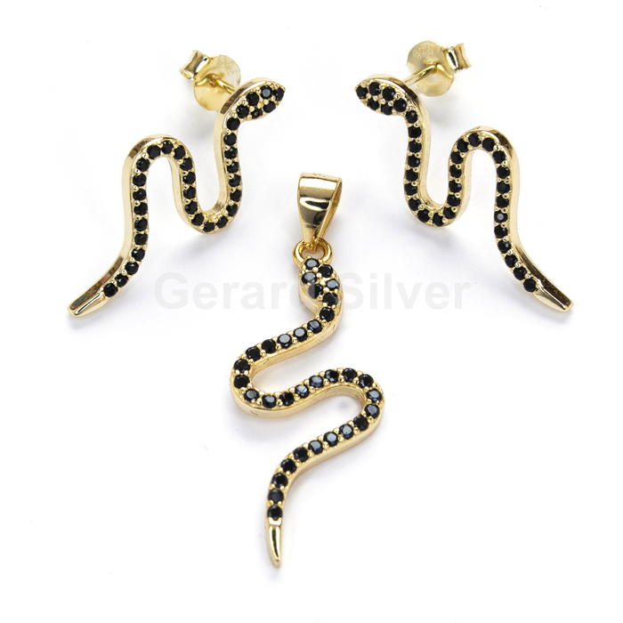 Conjunto Plata Circonita Negra Serpiente