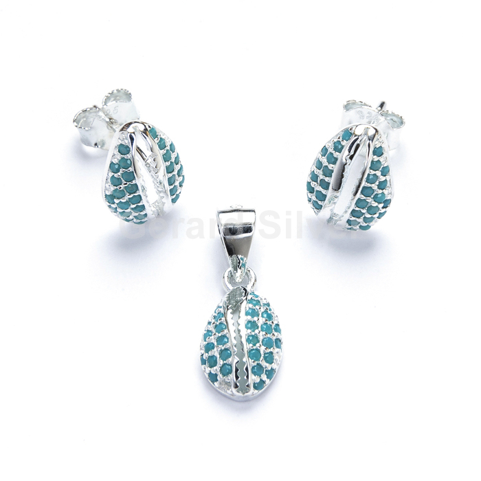 Conjunto Plata Circonita Azul Concha