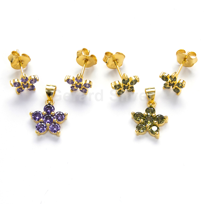 Conjunto Plata Circonita Flor