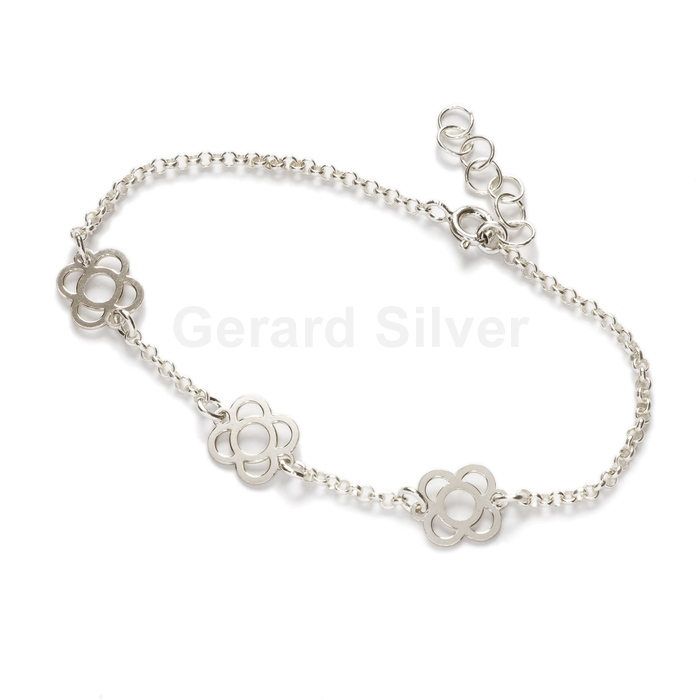 Pulsera Plata Triple Flor de Barcelona ( Panot)