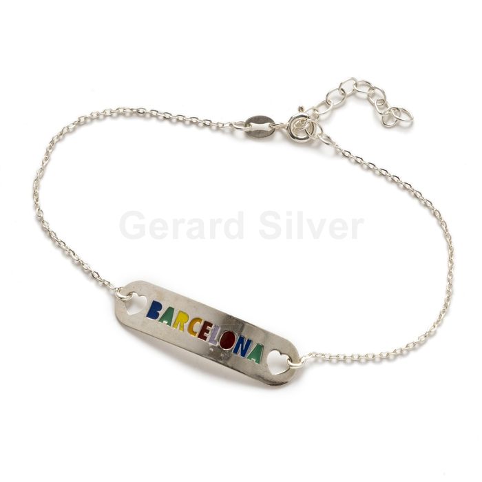 Pulsera Plata con Letras en Esmalte Barcelona