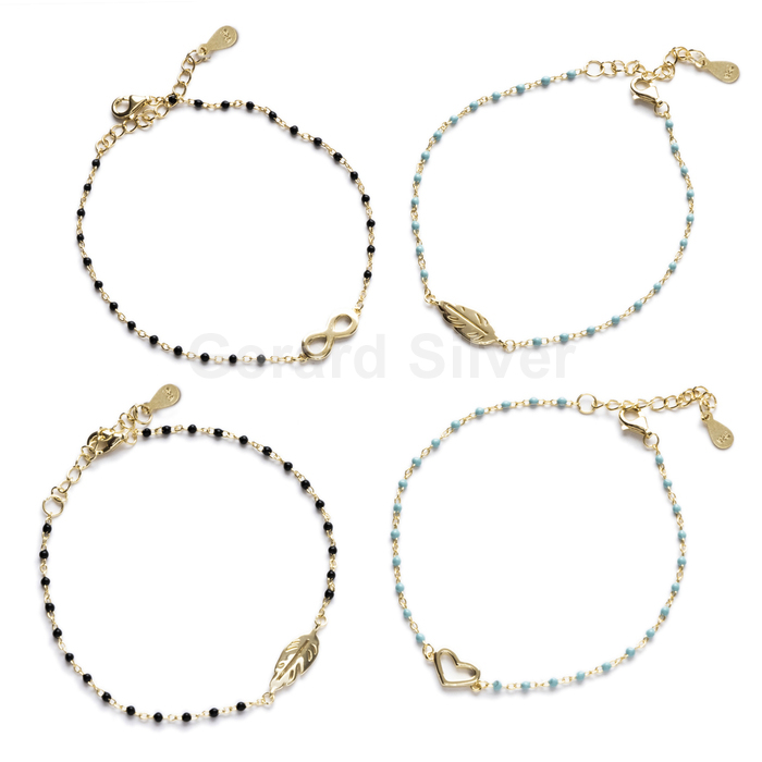 Pulsera Plata Bolitas con Esmalte Varios Motivos