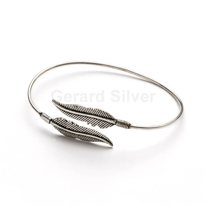 Pulsera Plata Ajustable Plumas