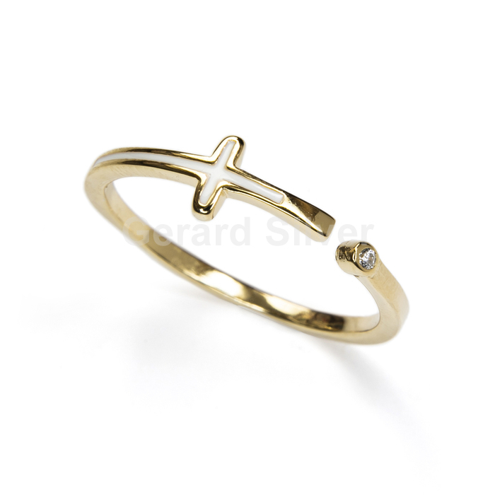 Anillo Plata Ajustable Cruz con Esmalte