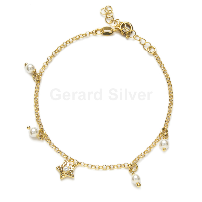 Pulsera Plata Perla Sintética Estrella con Circonita