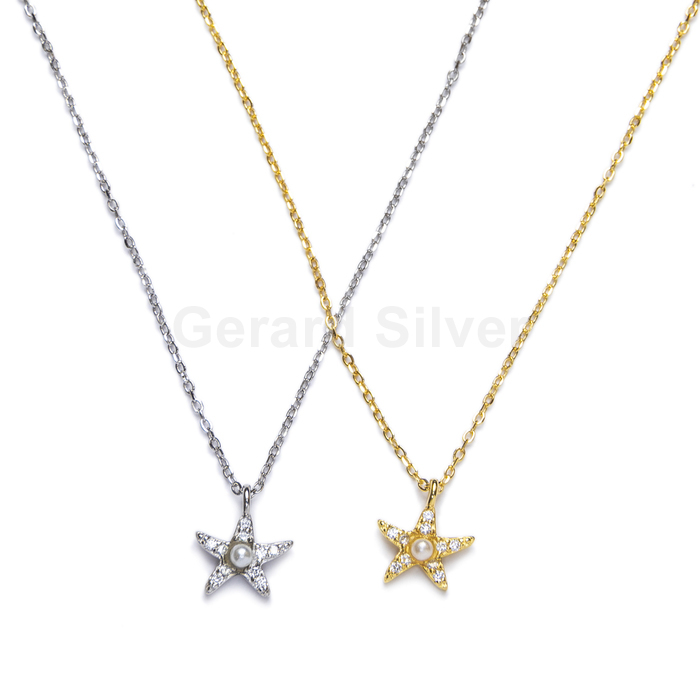 Collar Plata Circonita Estrella Con Perla Sintética 