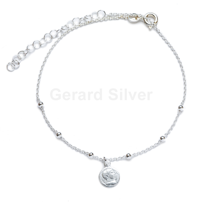 Tobillera plata Con Moneda Romana 
