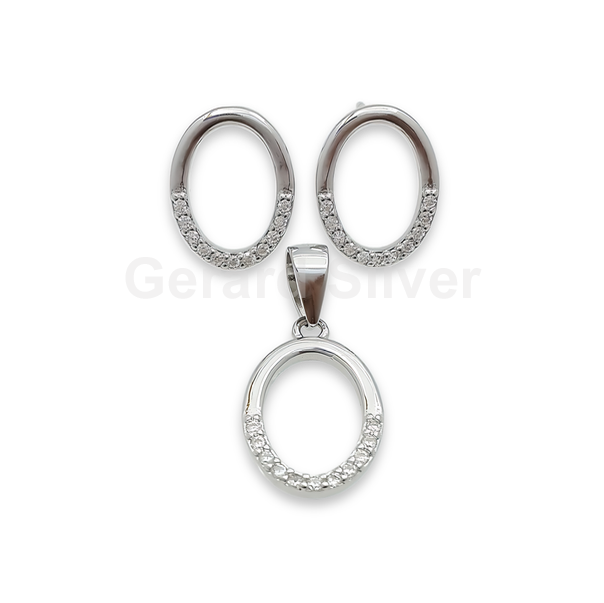 Conjunto de Plata y Circonitas Ovalado 