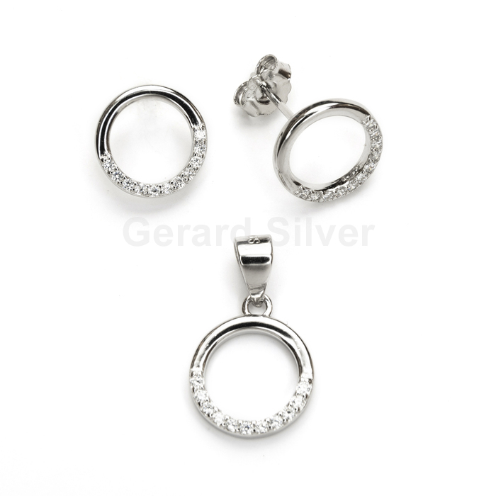 Conjunto de Plata y Circonitas Redondo 