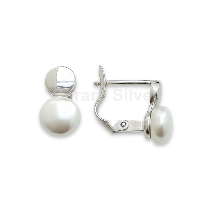 Pendiente Tu y Yo en Plata con Cierre Catalán y Perla Sintética Nacarada 