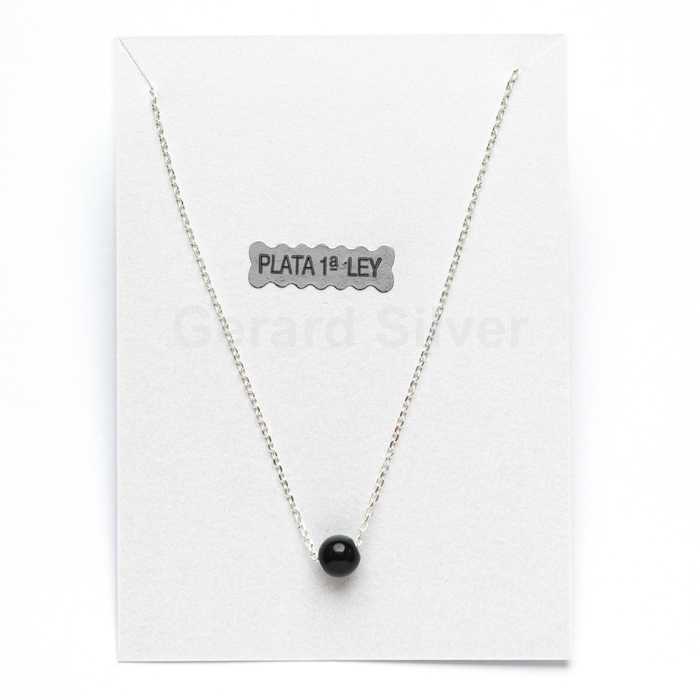 Collar de Plata y Mineral Ágata Negra 6MM