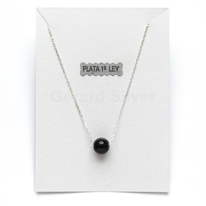 Collar de Plata y Mineral Ágata Negra 8 MM 