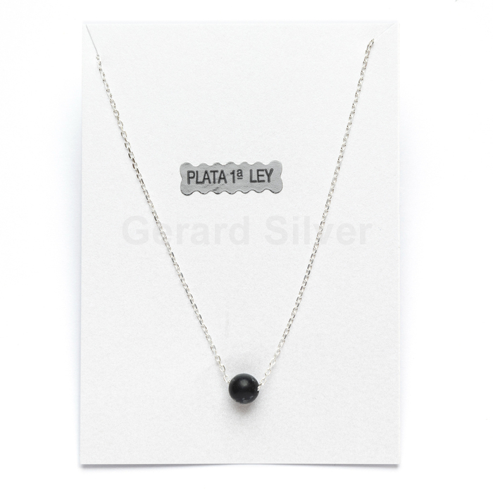 Collar en Plata y Mineral Obsidiana 6MM