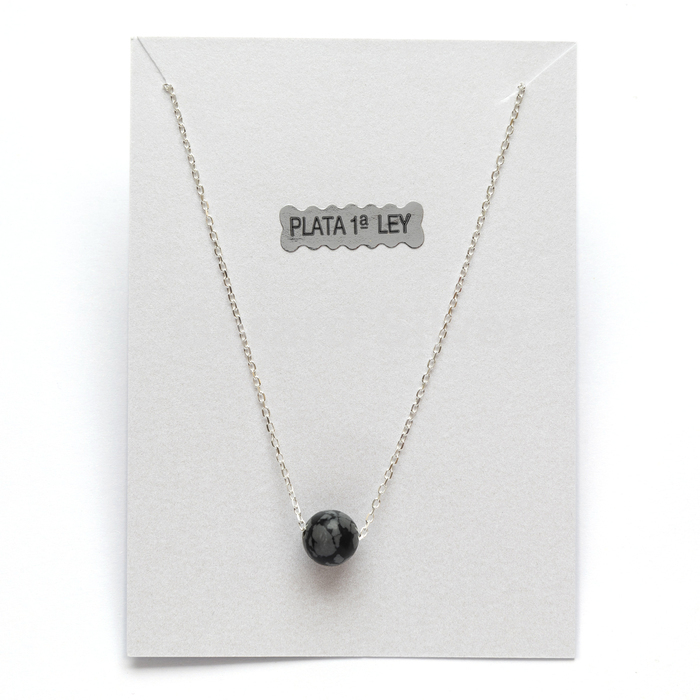 Collar de Plata y Mineral Obsidiana 8MM