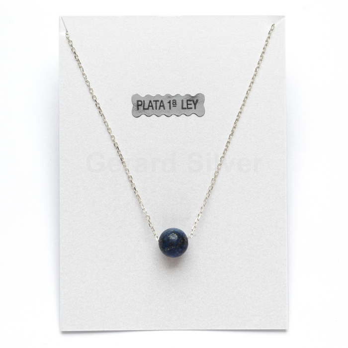 Collar de Plata y Mineral Lapslázuli 8MM