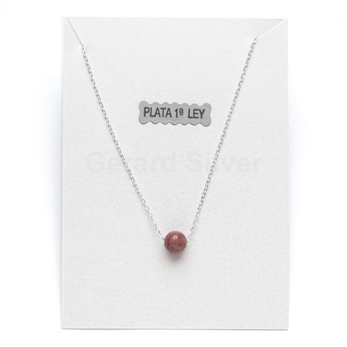 Collar de Plata y Mineral Rodonita 6MM 