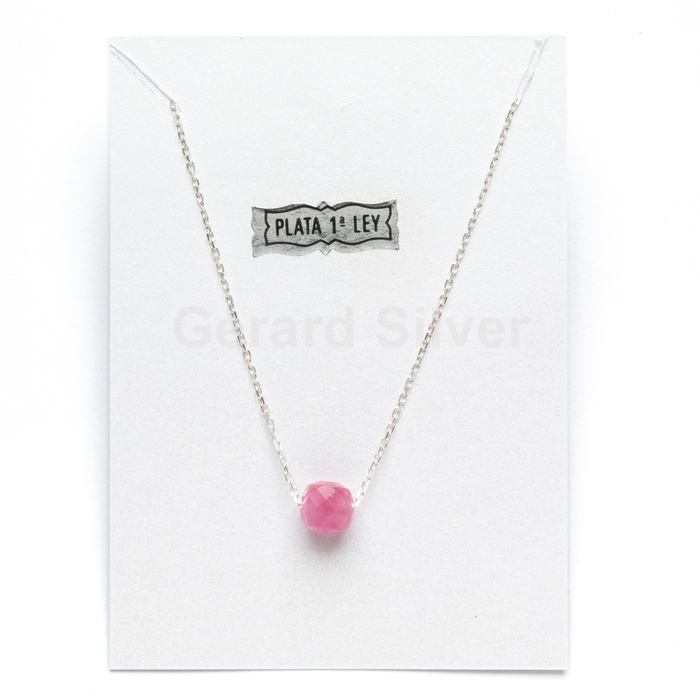 Collar de Plata y Mineral Ágata Rosa 8MM