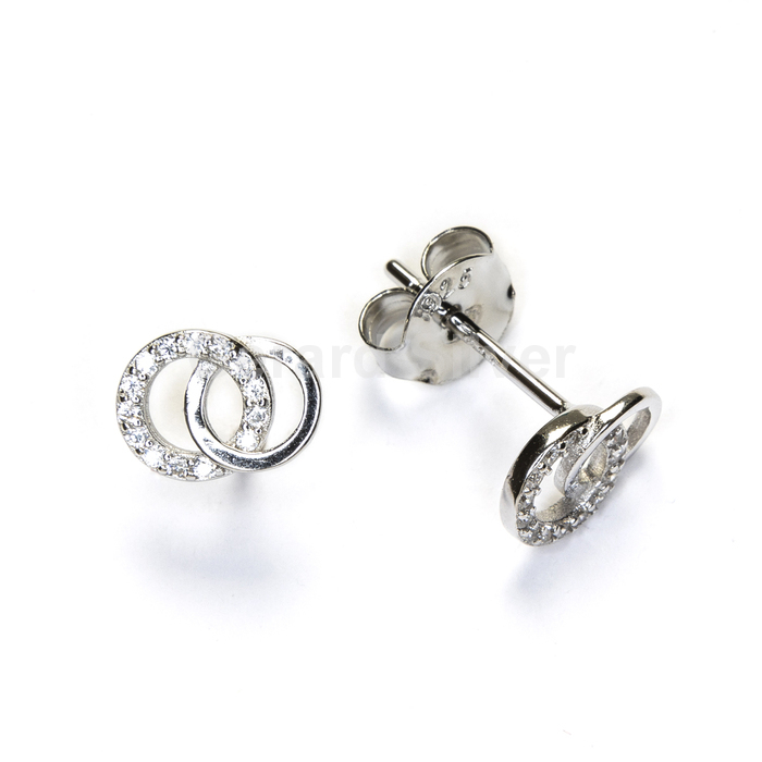 Pendiente de Plata y Circonita Doble Círculo 