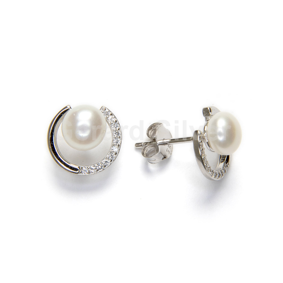 Pendiente de Plata y Circonita con Perla Cultivada 