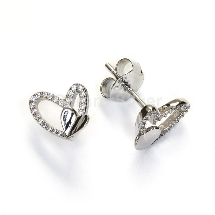 Pendiente de Plata y Circonita Doble Corazón 