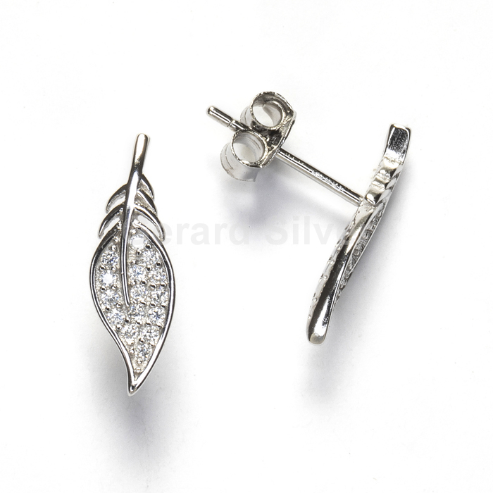 Pendiente Plata y Circonita Hoja 