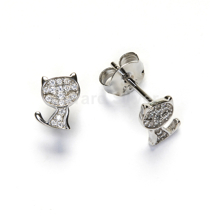 Pendiente Plata y Circonita Gato 