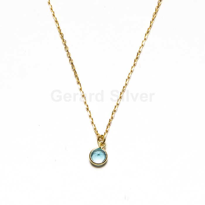 Collar de Plata y Circonita Agua Marina ( Dorado) 