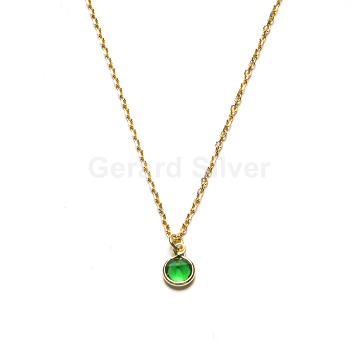 Collar de Plata y Circonita Esmeralda ( Dorado ) 