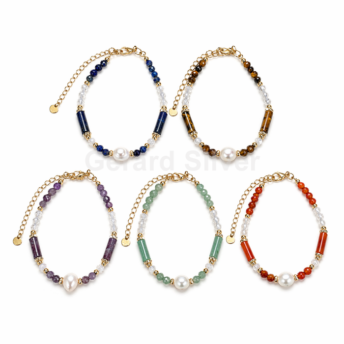 Pulsera de Acero 304 con Minerales Naturales y Baño de Oro 