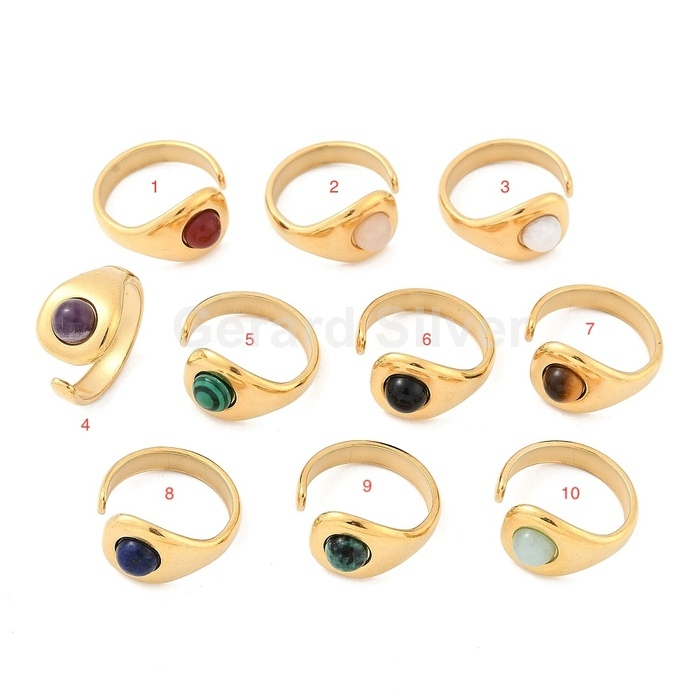 Anillo de Acero 304 y Minerales Con Baño de Oro 18 k 