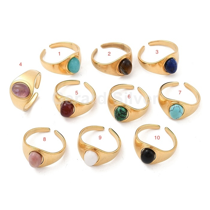 Anillo de Acero 304, Mineral Natural y Baño de Oro de 18k