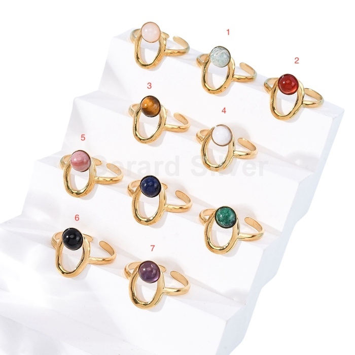 Anillos de Acero 304 Con Minerales Naturales y Baño de Oro 18k