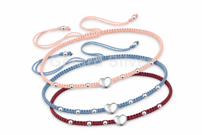 Pulsera de Plata y Macramé Corazón ( 2 colores ) 