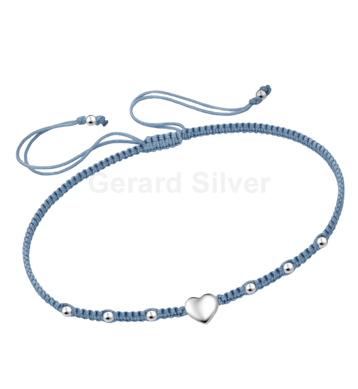 Pulsera de Plata y Macramé Corazón ( 2 colores ) 