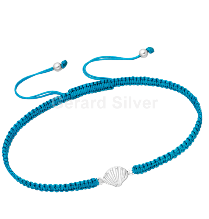 Pulsera de Plata con Macramé Azul Concha 