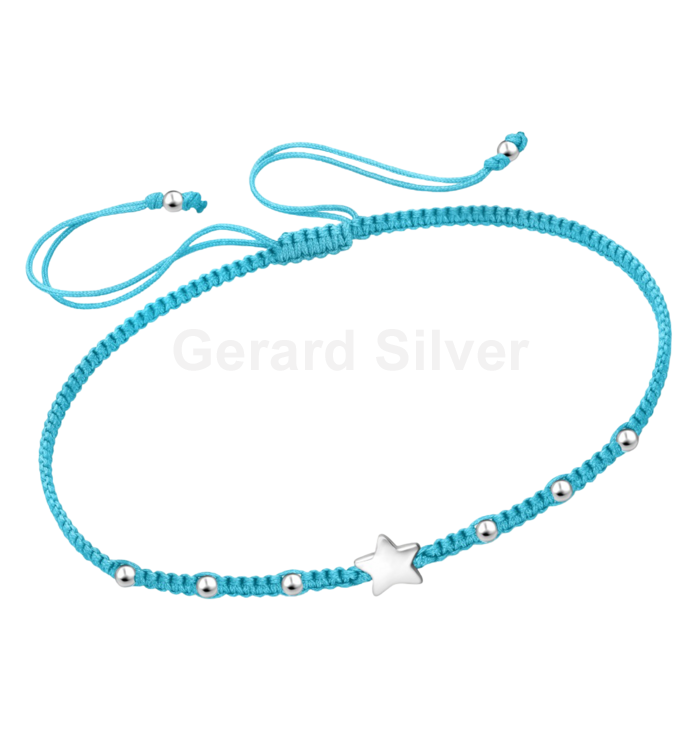 Pulsera de Plata con  Macrame y Estrella ( Turquesa o Rosa) 