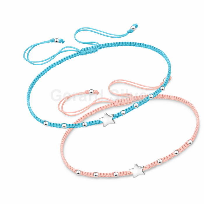 Pulsera de Plata con  Macrame y Estrella ( Turquesa o Rosa) 