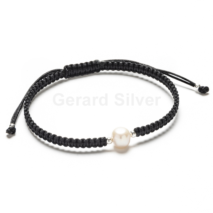 Pulsera de Plata y Macramé con Perla Cultivada 