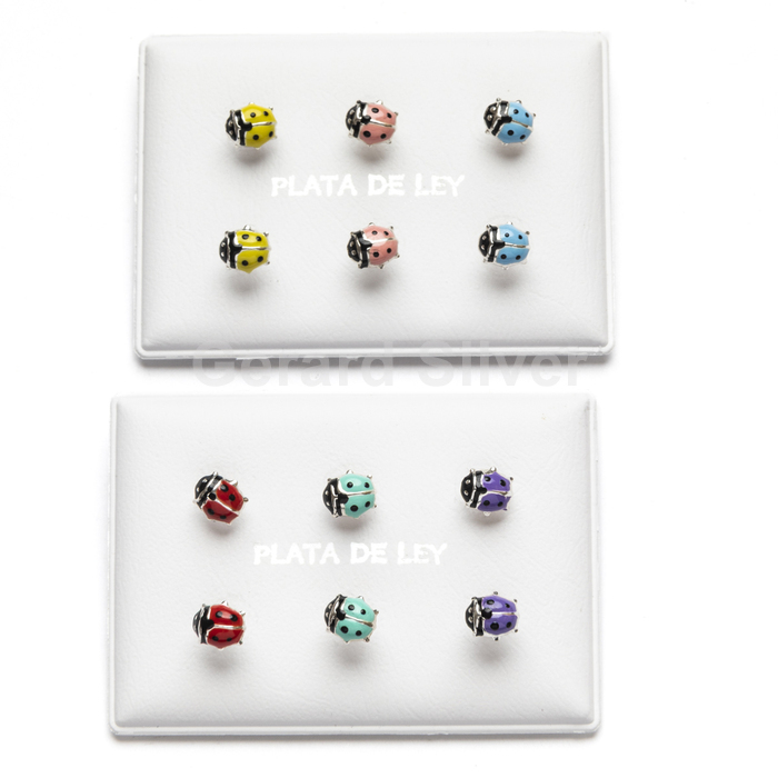 Pendientes de Plata y Esmalte Mariquita ( Cierre de Rosca Plano ) 