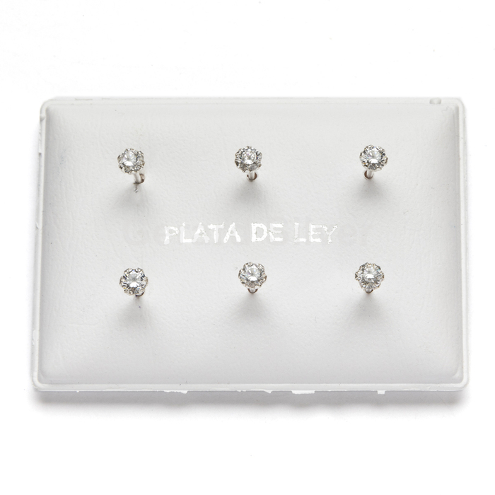 Pendiente de Plata y Circonita ( Cierre de Rosca Plano ) 