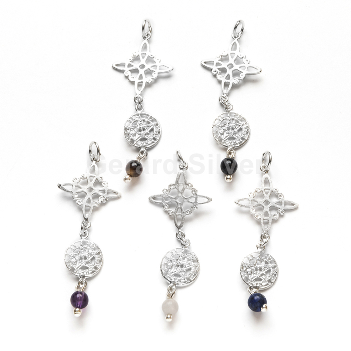 Colgante de Plata Doble Protección Nudo de Bruja , Tetrágramaton y Mineral 