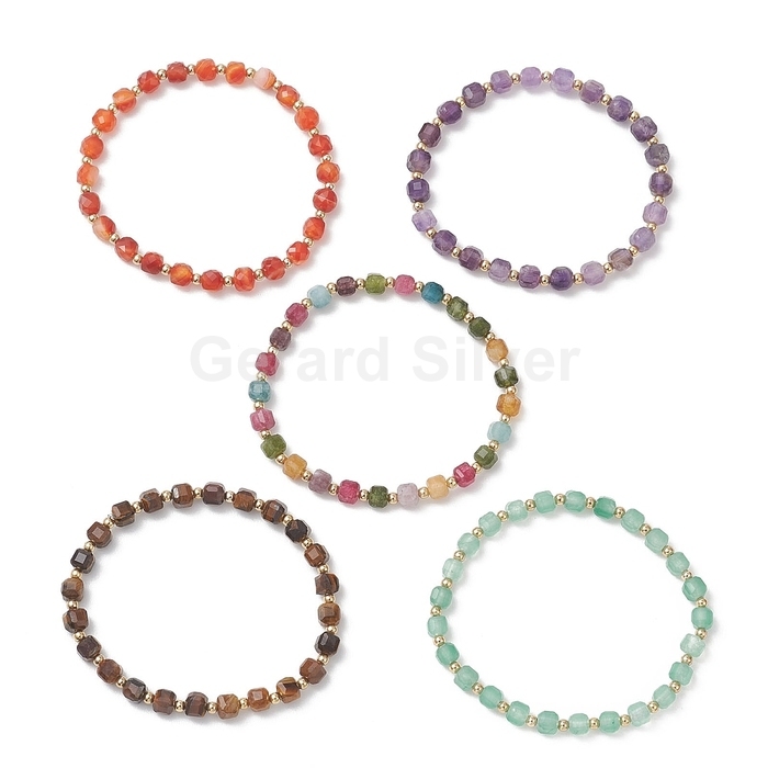 Pulsera de Acero 304 con Mineral Natural ( Ágata Roja , Amatista, Turmalina , Ojo de Tigre y Aventurina verde) . 