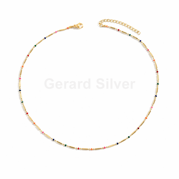 Collar de Latón y Chapado Oro con  Esmalte de Colores 