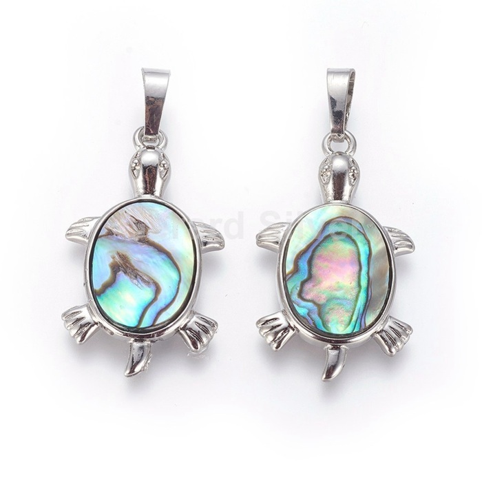 Colgante de Latón con Baño de Platino Tortuga y Abalón 