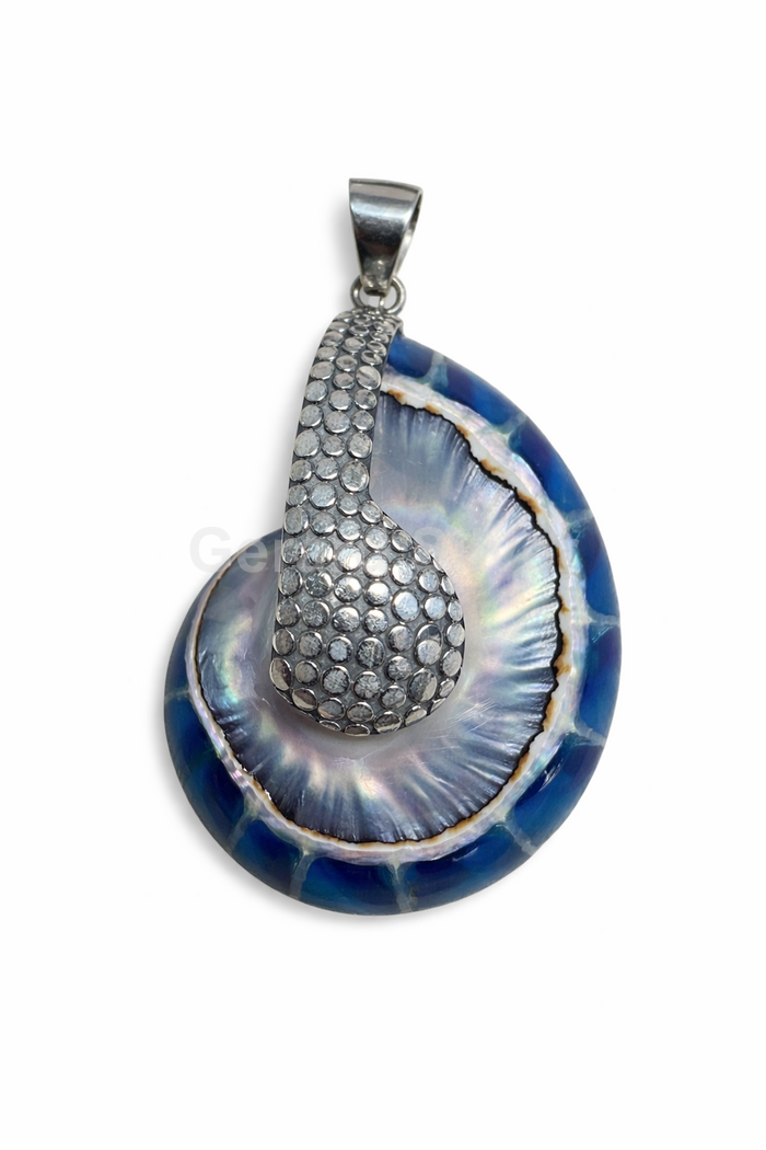 Colgante de Plata y Nácar con Resina Azul Caracola 