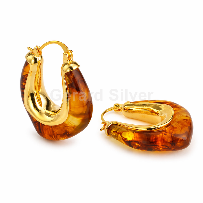 Pendiente de Latón y Resina Color Chocolate con Cierre de Click 